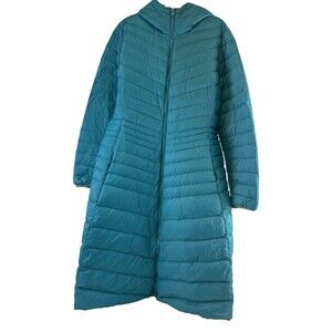 Lands End Wanderweight Ultralight Packable Maxi Down Coat Teal Women Medium